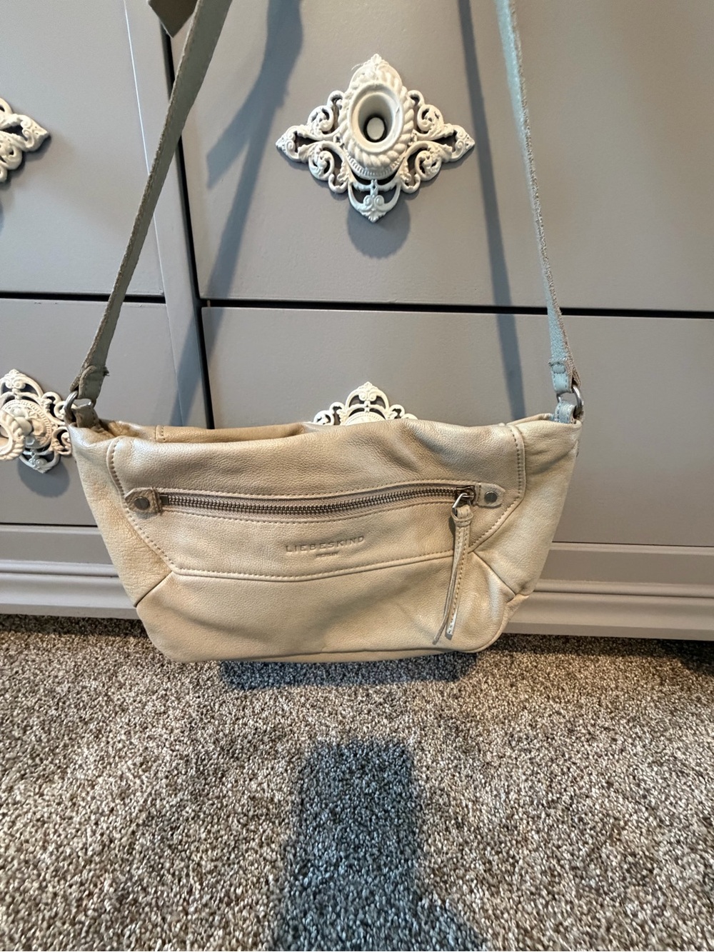 Liebeskind Beige Leather Crossbody with Front Zip